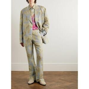 Acne Pale Blue and Beige Abstract Pattern Tailored Pants